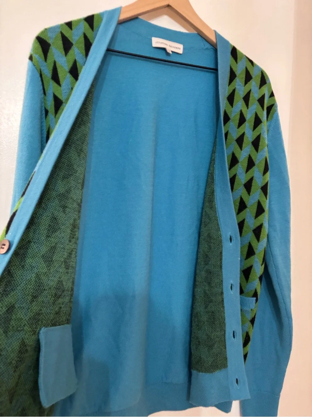 JONATHAN SAUNDERS Women Wool Argyle Cardigan Sweater Size Medium